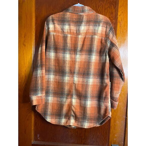 BBJ Los Angeles Chore coat Orange Brown Plaid Fall Shacket Large - Picture 2 of 7